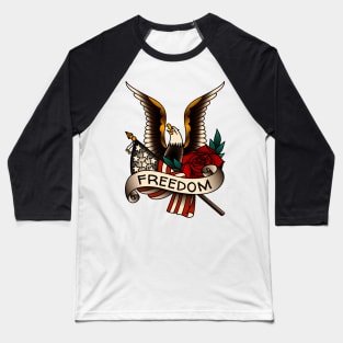 OldSalt American Traditional Freedom Eagle with Rose and Flag Baseball T-Shirt